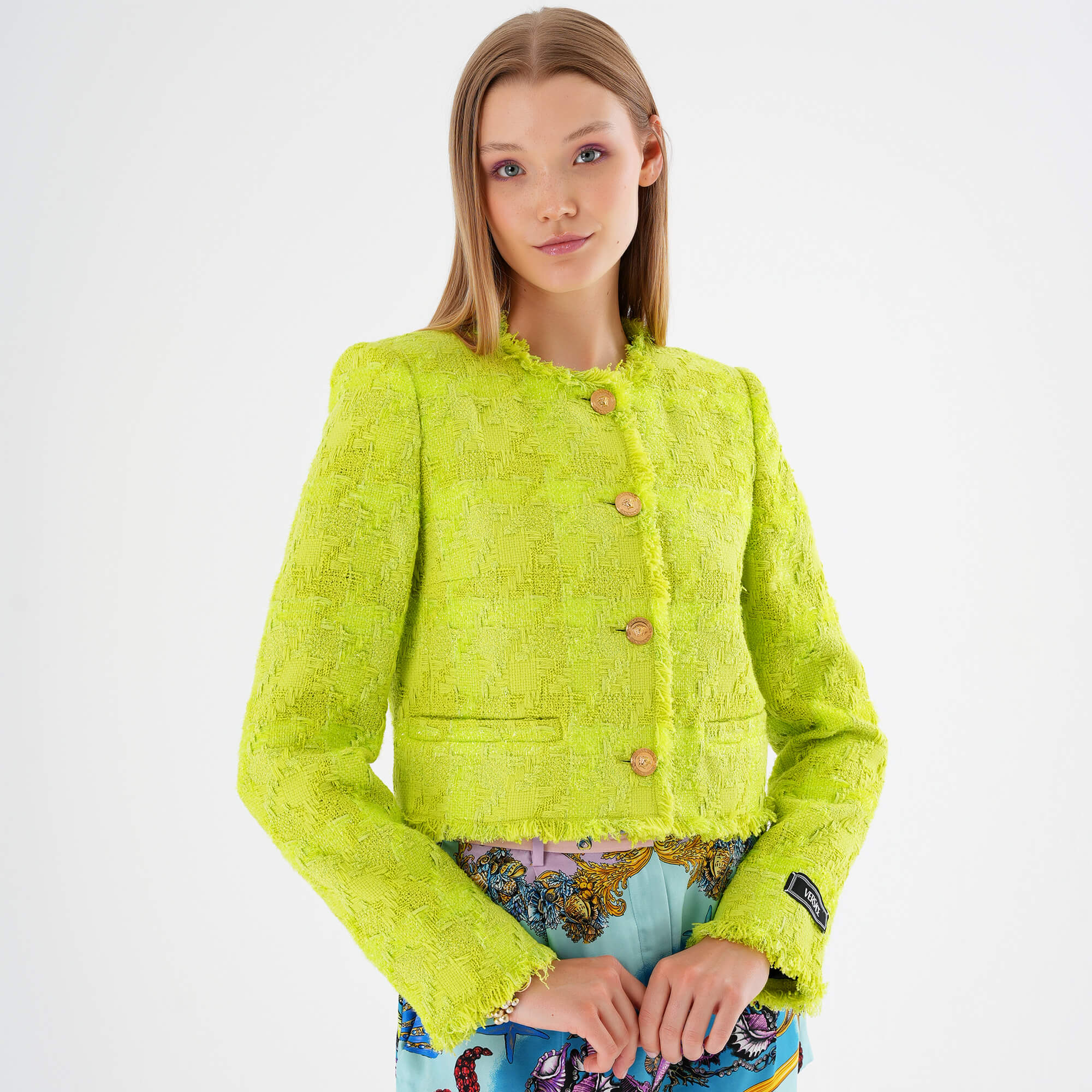 Versace - Neon Green Cropped Tweed Jacket IT42